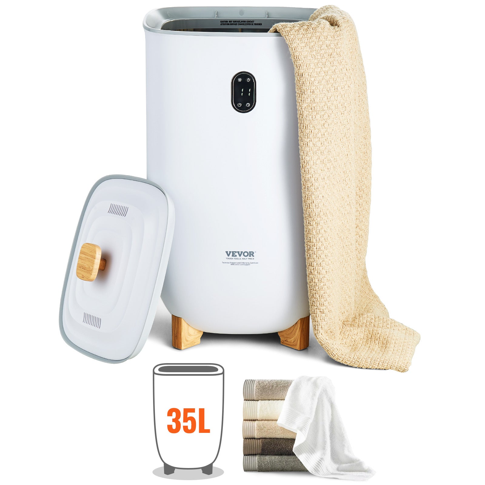 VEVOR 35L Large Towel Warmer Bucket With LED Screen Drying Fuction & Timer White