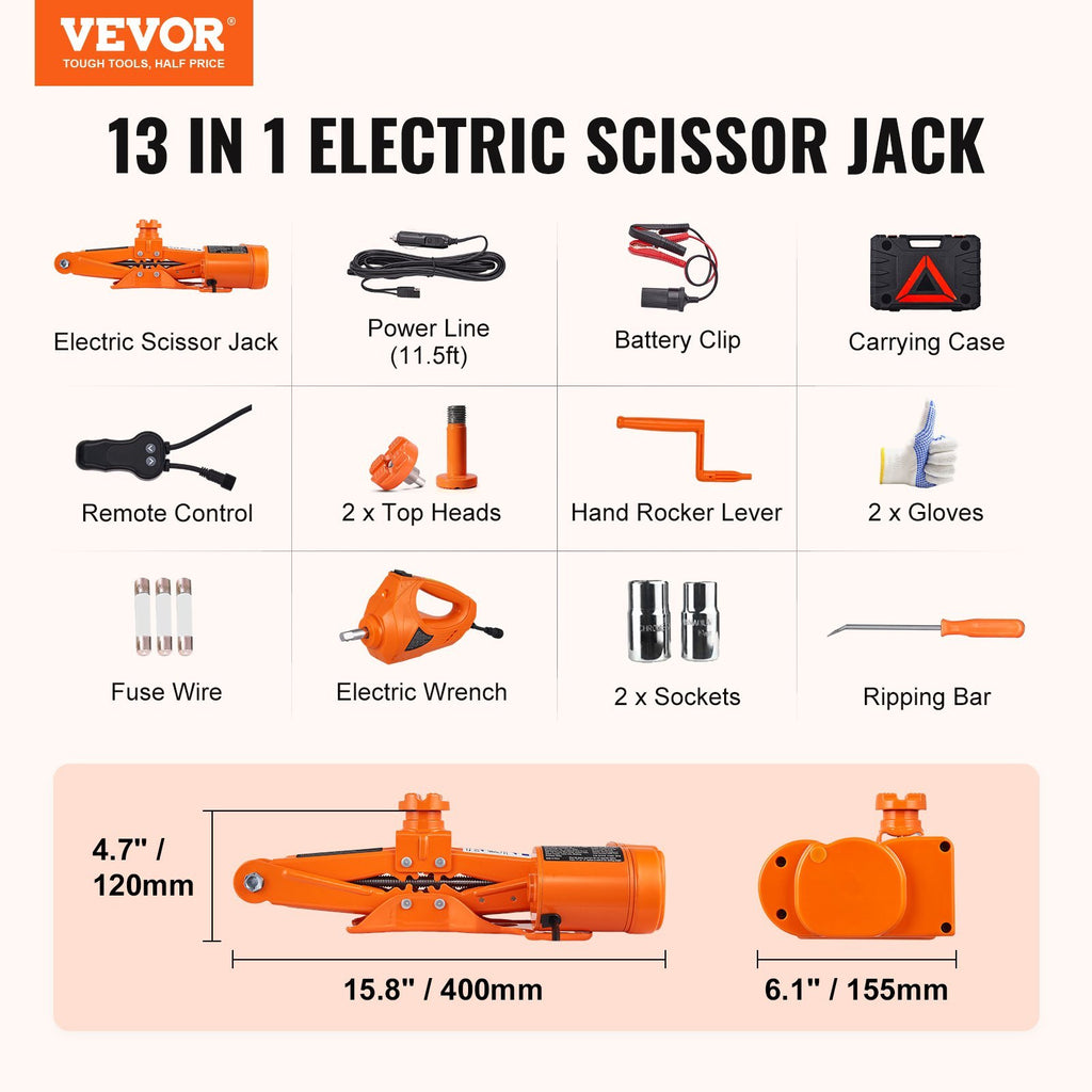 VEVOR Electric Car Jack, 3 Tons  6600 Lbs Scissor Jack With Electric Impact Wrench, 12V Car Jack With Double Saddles With Remote Control, Portable Car Jack Lifting For Sedan, SUV, Truck Tire Change
