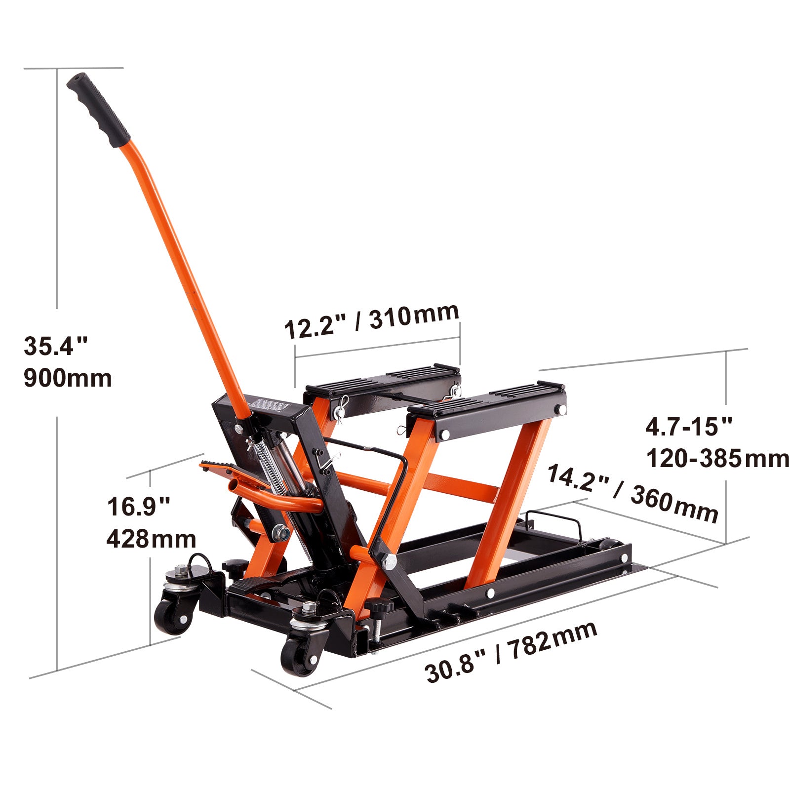 VEVOR Steel Hydraulic Motorcycle Jack Stand, 1500 LBS ATV Scissor Lift Jack, Scissor Lift Jack Stand With 4 Wheels, Hydraulic Foot-Operated Hoist Stand For Motorcycle ATV UTV Powersports