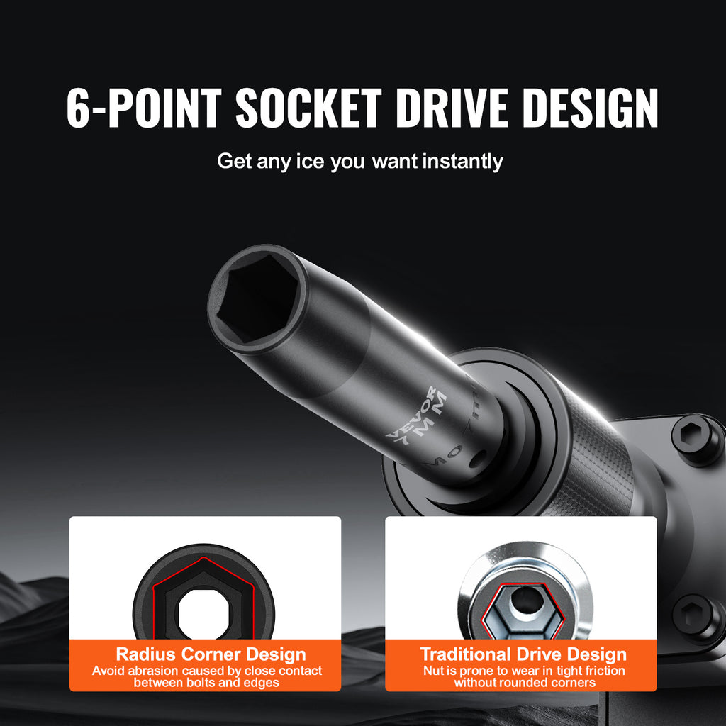 VEVOR Drive Impact Socket Set 6 Point Cr-Mo Alloy Steel For Auto Repair, Includes Extension Bars Universal Joint Adapter Lock Storage Case