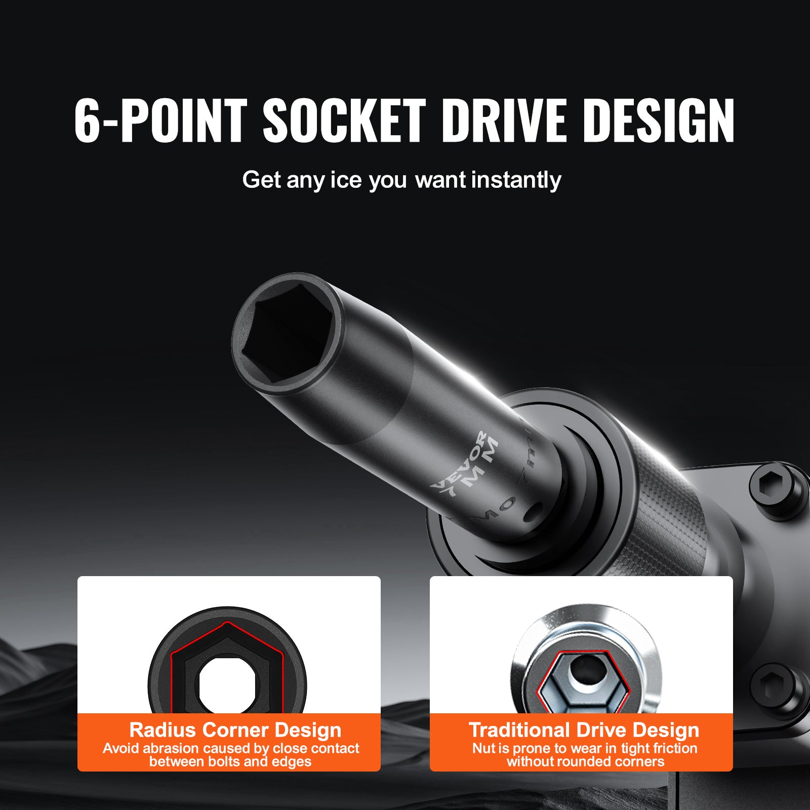 VEVOR Drive Impact Socket Set 6 Point Cr-Mo Alloy Steel For Auto Repair, Includes Extension Bars Universal Joint Adapter Lock Storage Case