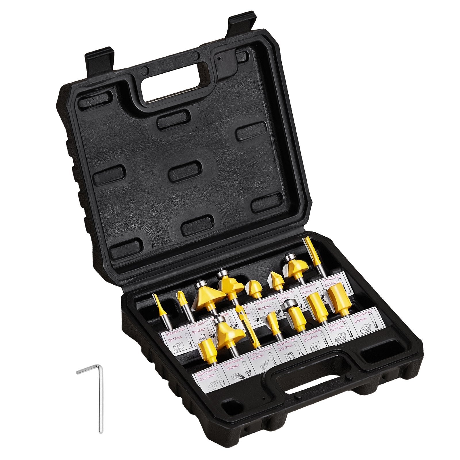 VEVOR Router Bits Set 15 Pieces Carbide Router Bit  Shank Carrying Case