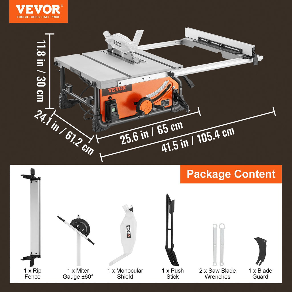 VEVOR Table Saw Electric Cutting Machine 4500RPM 25-in Rip Capacity Woodwork