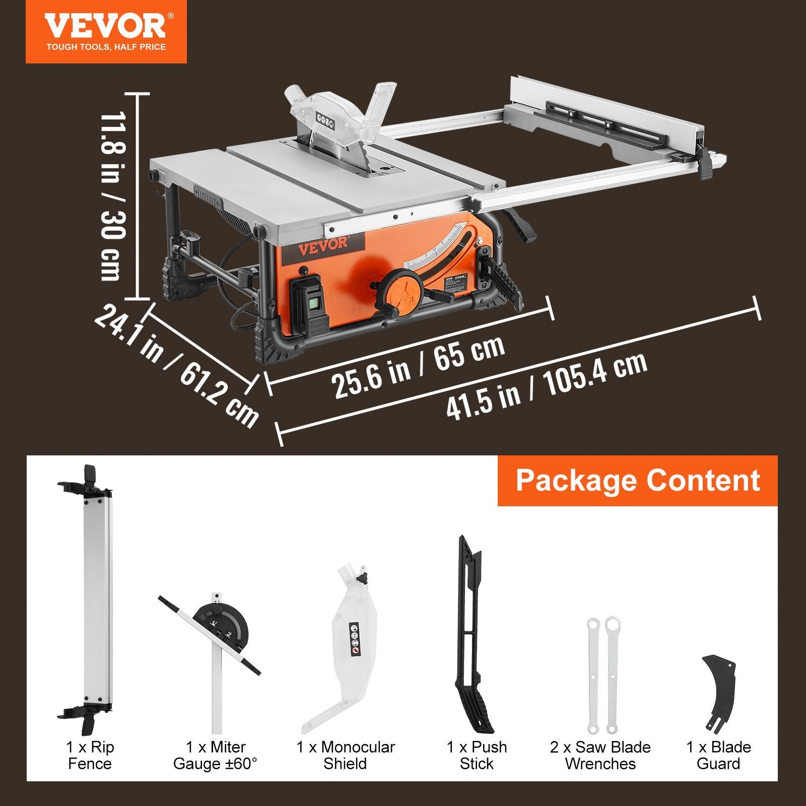 VEVOR Table Saw Electric Cutting Machine 4500RPM 25-in Rip Capacity Woodwork