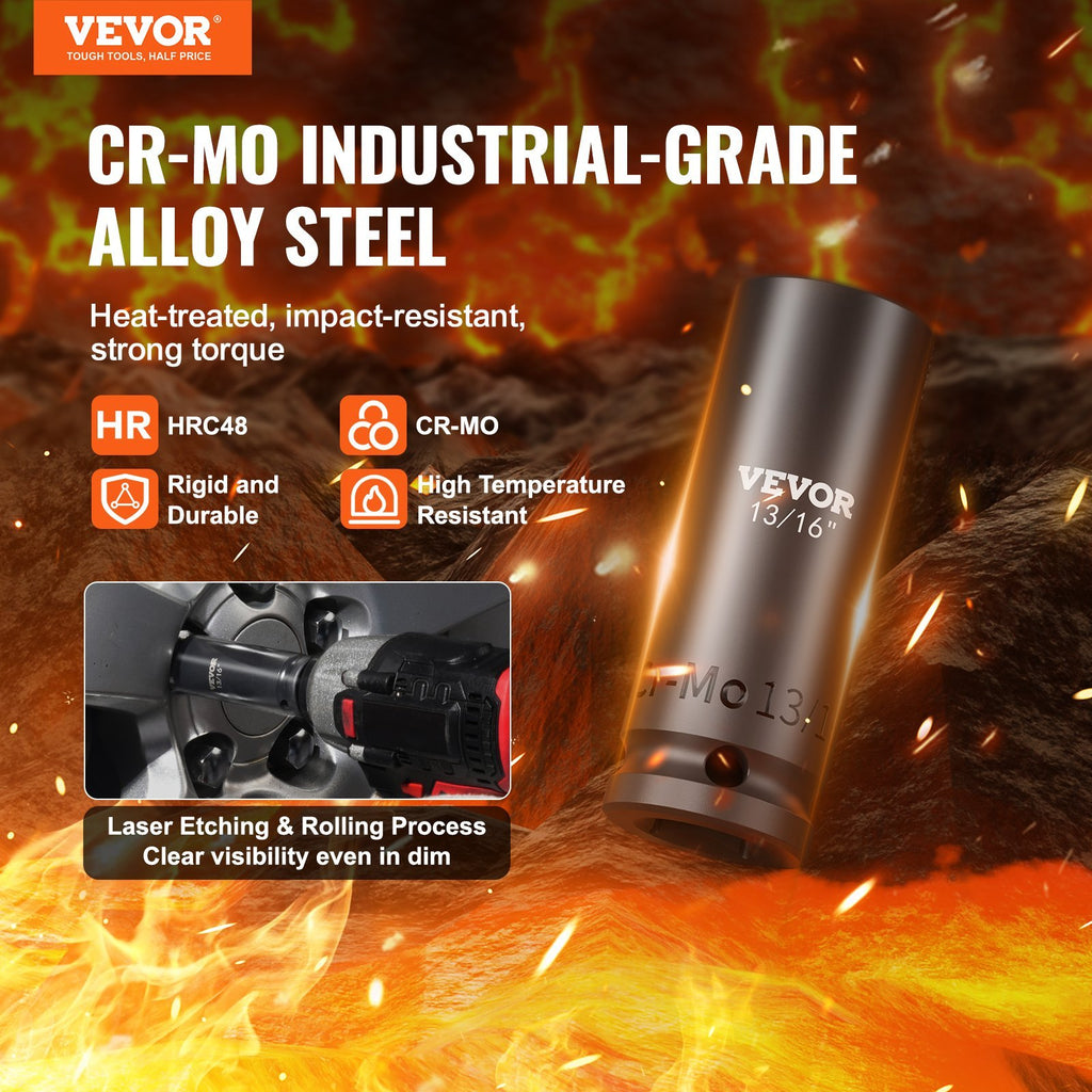 VEVOR Impact Sockets Set 130PCS 6-Point Drive Bit Ratchet Tool Kit