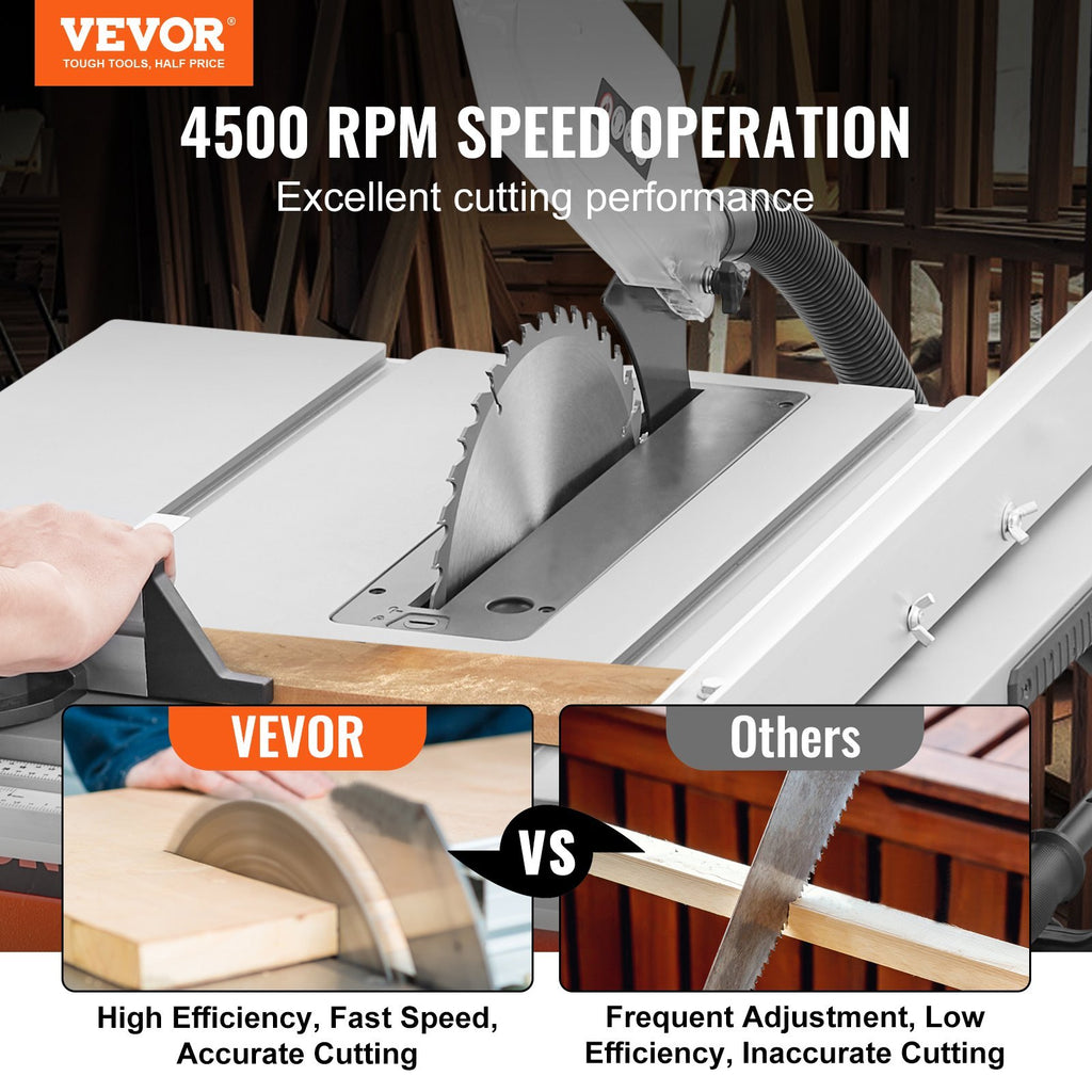VEVOR Table Saw Electric Cutting Machine 4500RPM 25-in Rip Capacity Woodwork