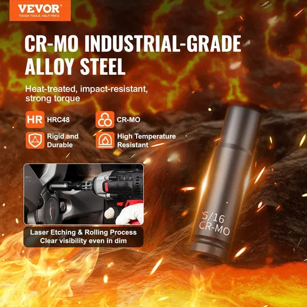 VEVOR Impact Sockets Set 55pcs 6-Point  Drive Bit Ratchet Tool Kit Case