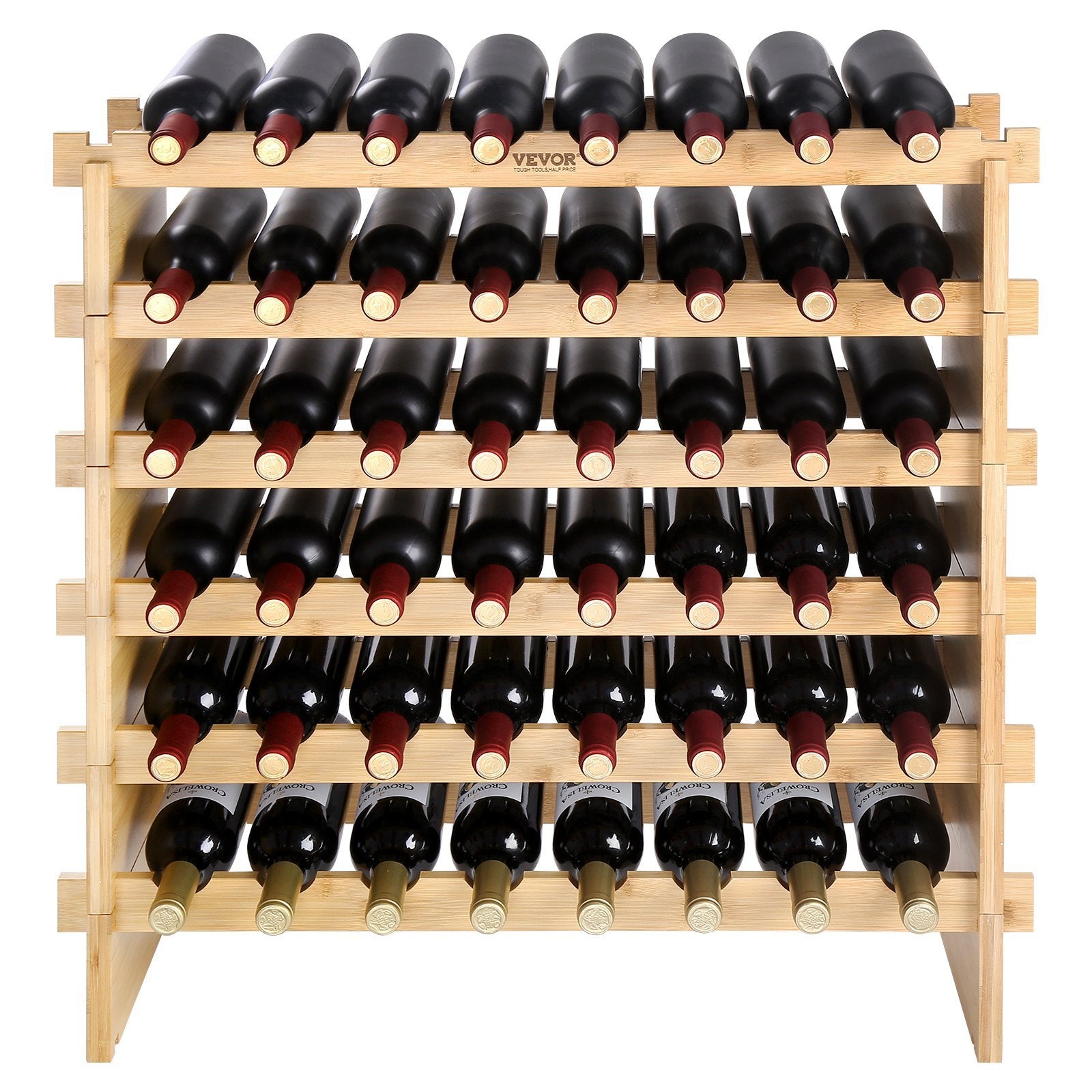VEVOR 48 Bottle Stackable Modular Wine Rack Bamboo Wood Display Shelf 6-Tier