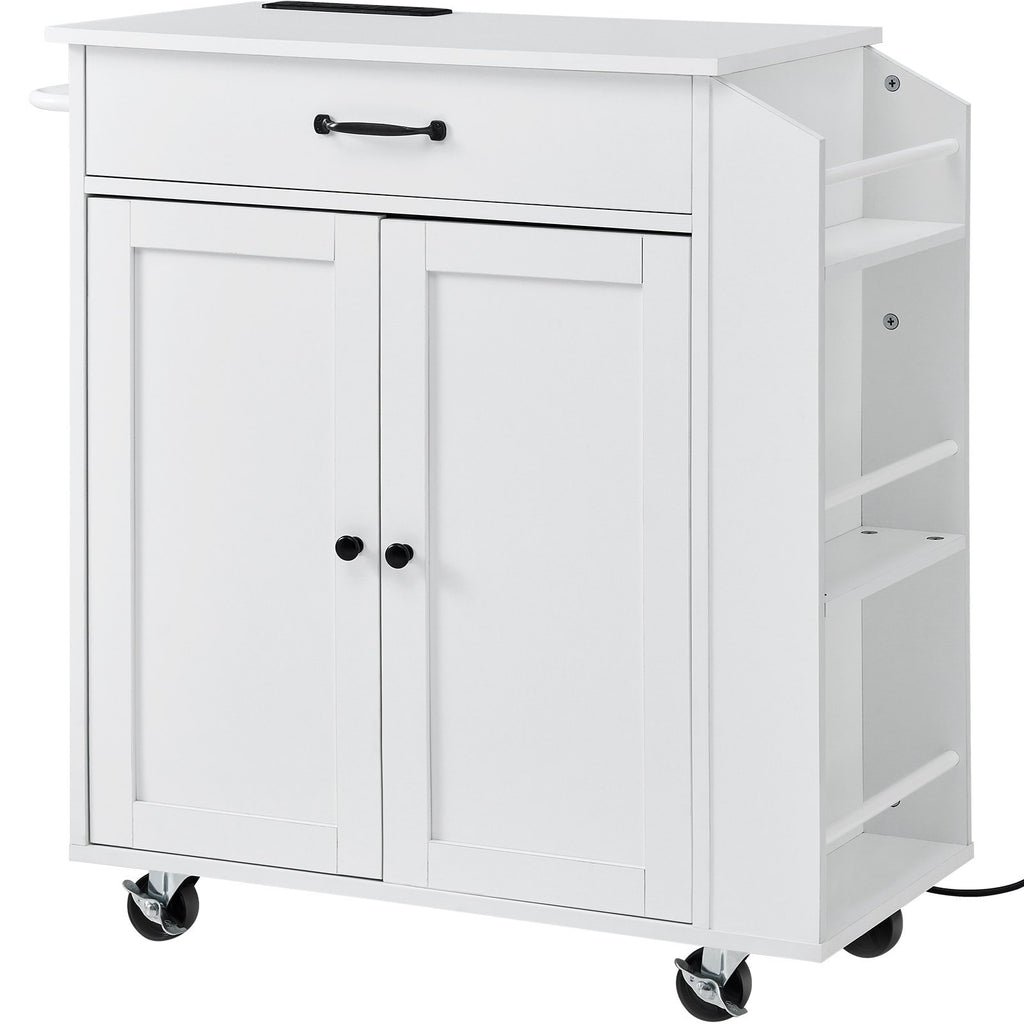 VEVOR Kitchen Island Cart Rolling Storage Cabinet On Wheel With Charging Station