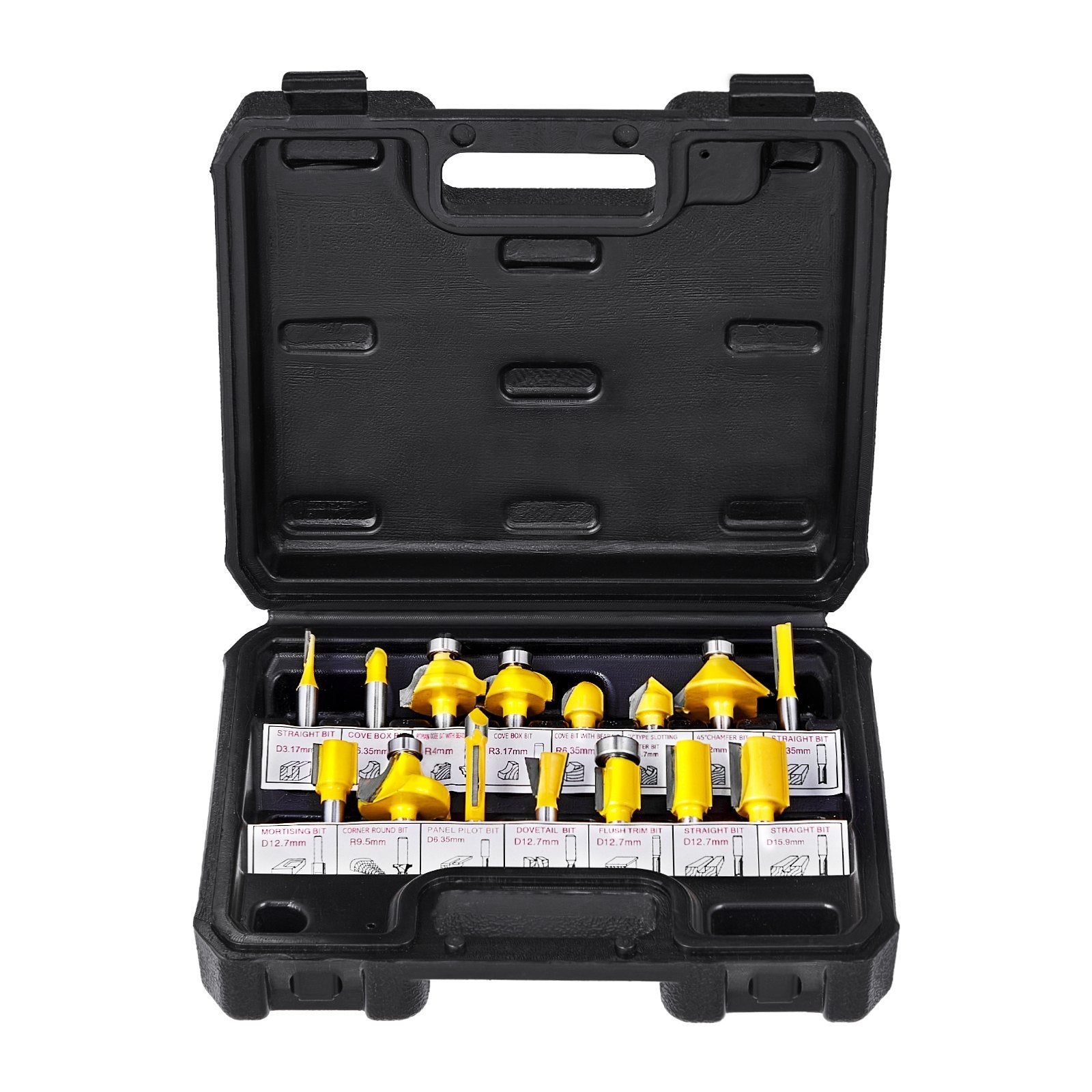 VEVOR Router Bits Set 15 Pieces Carbide Router Bit  Shank Carrying Case