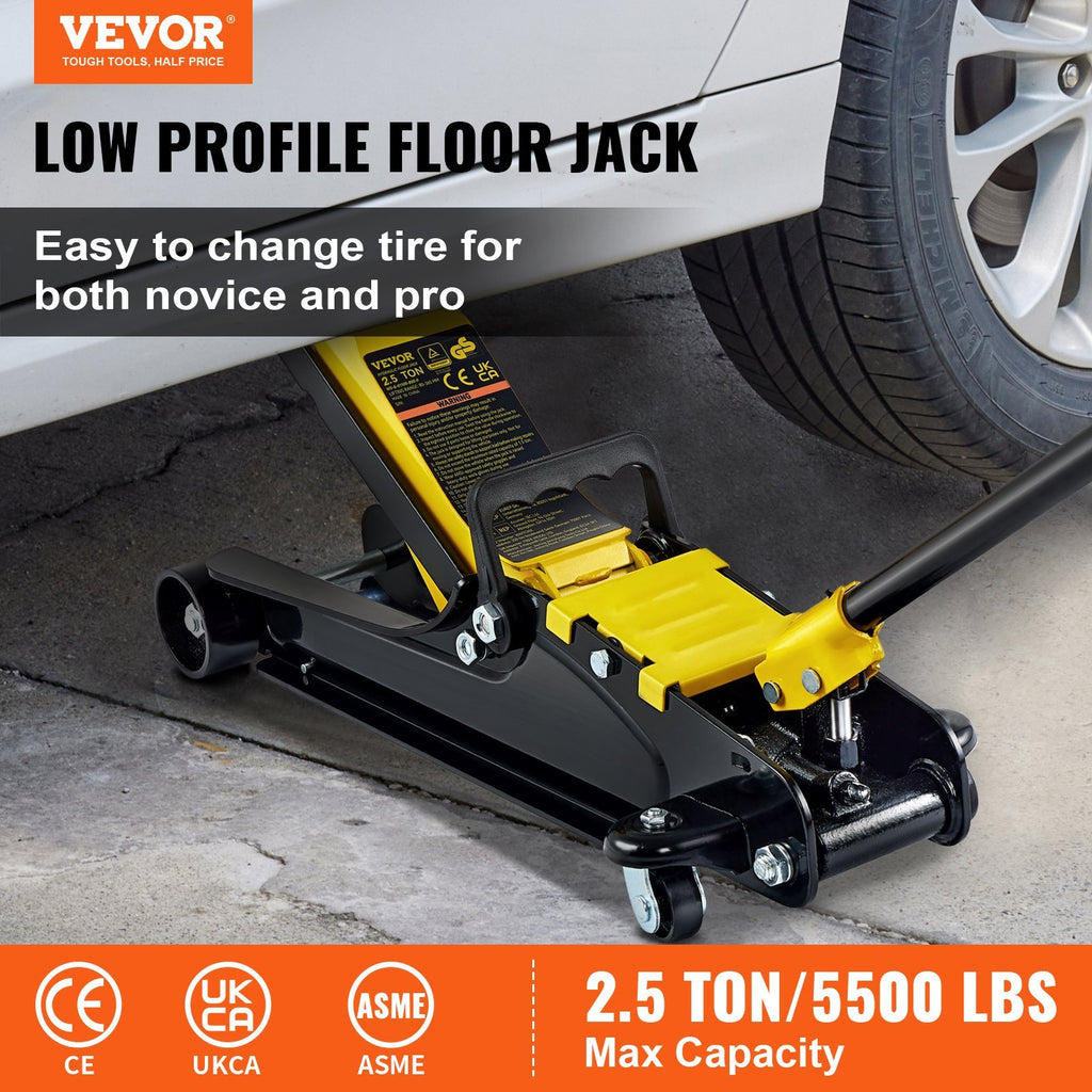 VEVOR Low Profile Floor Jack 2.5 Ton Heavy Steel Single Piston HydraulicPump