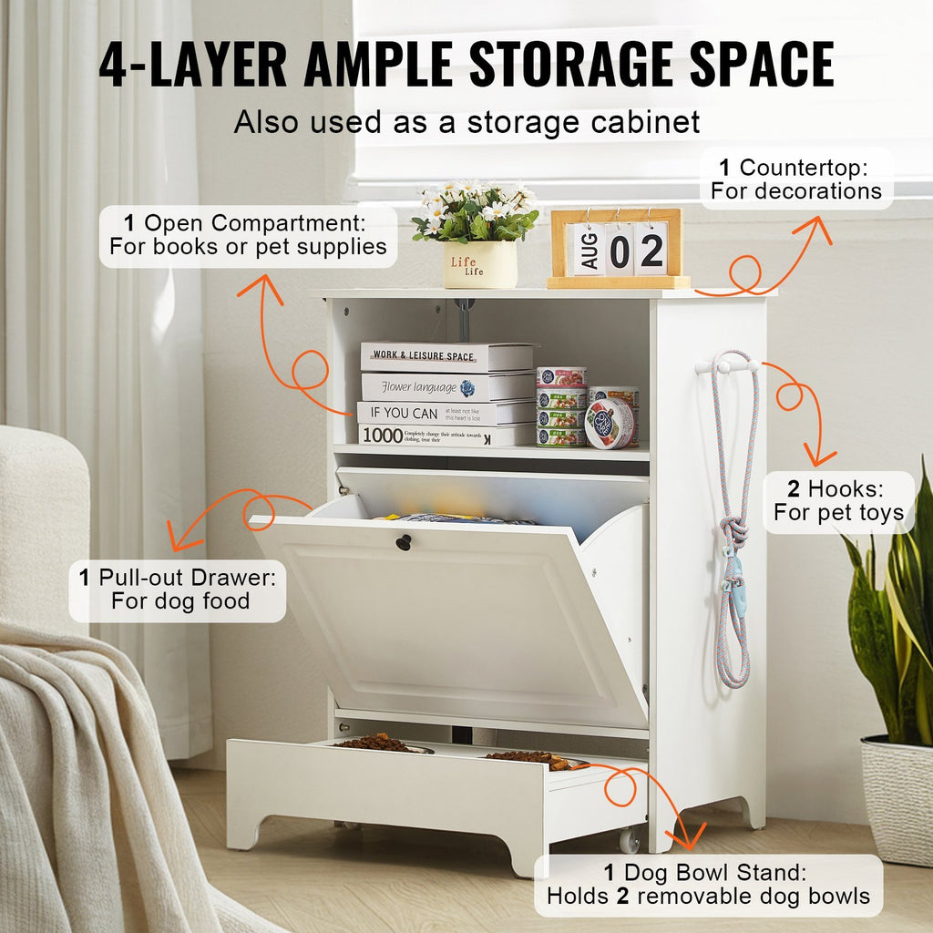 VEVOR Pet Feeding Station W 2 Elevated Dog Bowls Dog Food & Toy Storage Cabinet