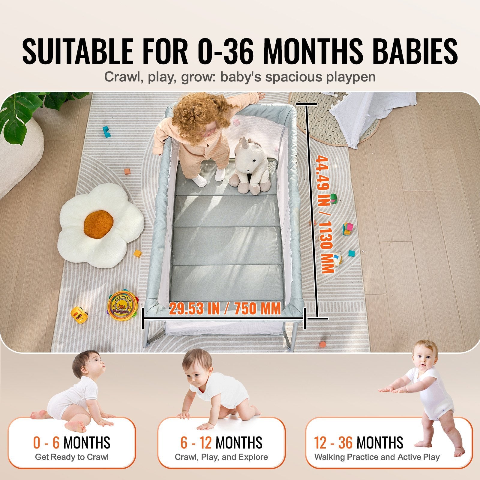 VEVOR Baby Travel Crib And Play Yard Folding Baby Playpen With Soft Mattress Pad