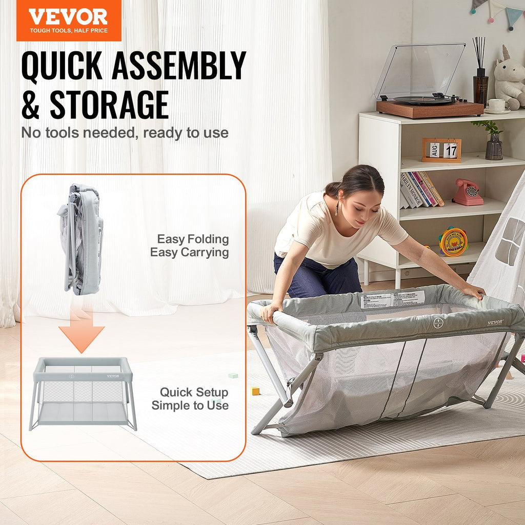 VEVOR Baby Travel Crib And Play Yard Folding Baby Playpen With Soft Mattress Pad