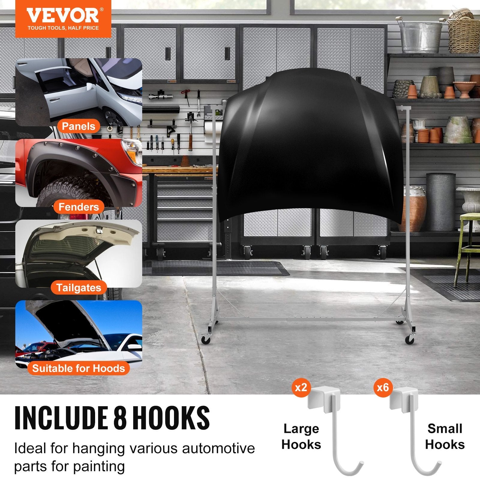 Newly Upgraded VEVOR Painting Rack Adjustable Paint Hanger 8 Hooks Auto Body Painting Stand