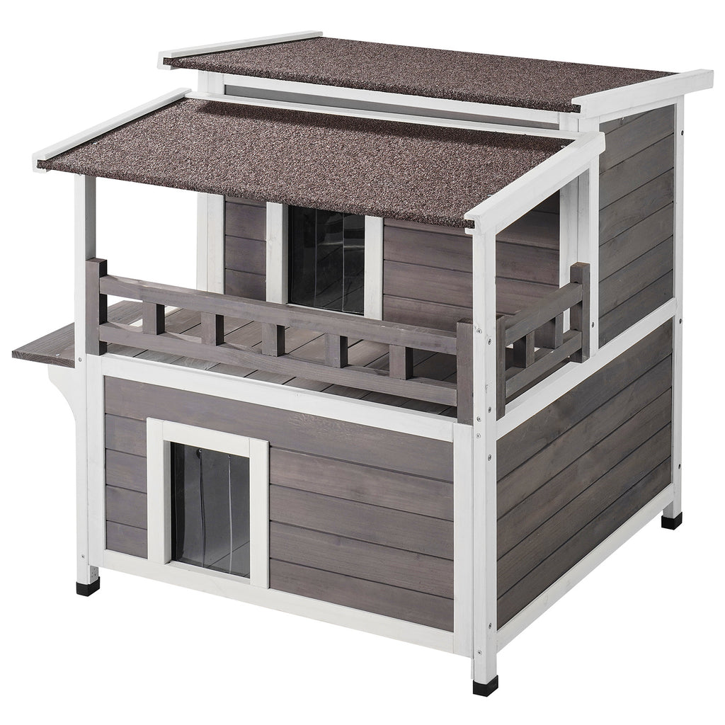 VEVOR Outdoor Cat House 2-story Wooden Feral Cat Shelter With  Balcony & Roof