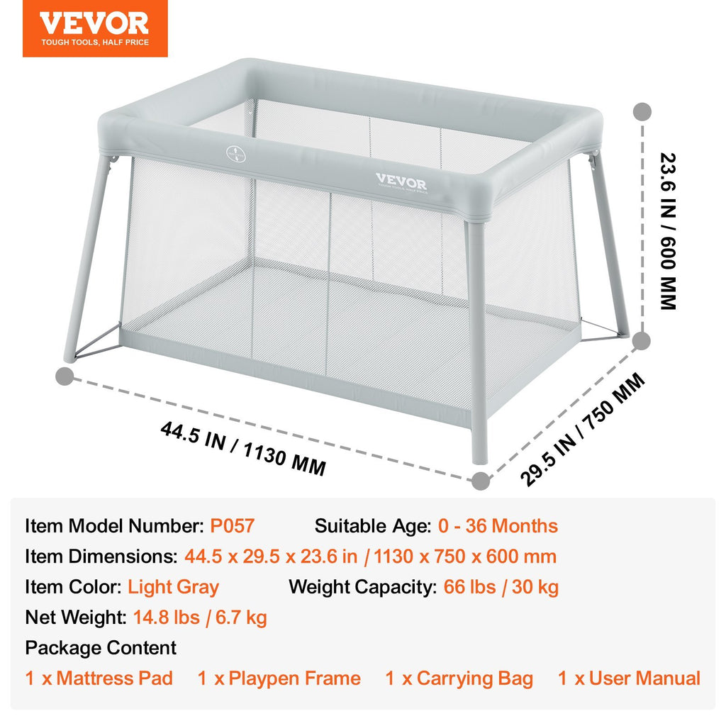 VEVOR Baby Travel Crib And Play Yard Folding Baby Playpen With Soft Mattress Pad